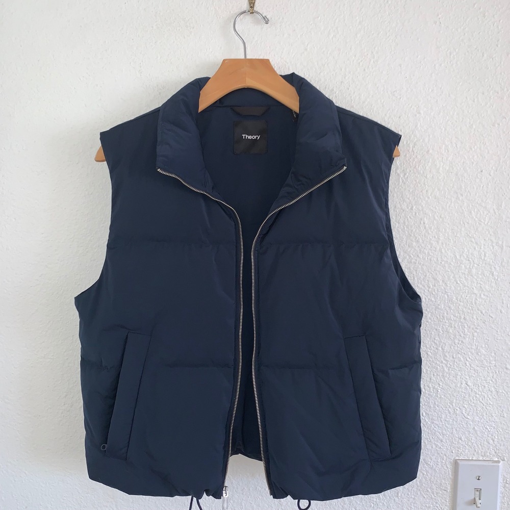 Theory Navy Blue Crop Puffer Vest City Poly Down Fill Size M P0705411